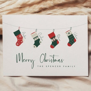 Biglietto di auguri natalizio personalizzato, quattro nomi di famiglia, biglietto di auguri natalizio stampabile, download immediato