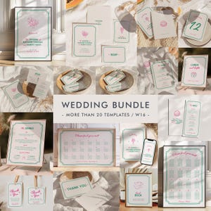 Modern Wedding Invitation Bundle Template, Handwritten Wedding Bundle Whimsical, Wedding Signage Bundle, Hand Drawn Wedding Stationary, W16