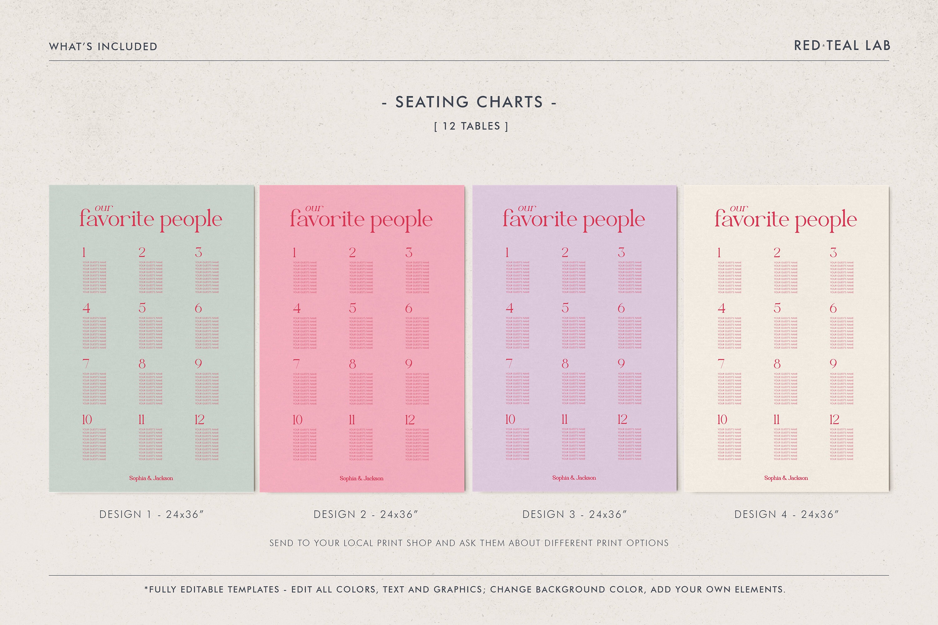 Modern Wedding Seating Chart Template, Bold Seating Chart, Colorful ...
