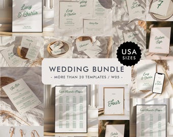 Modern Wedding Invitation Bundle Template, Retro Wedding Bundle, Wedding Signage Bundle, Wedding Stationary Bundle, Unique, Whimsical, W05