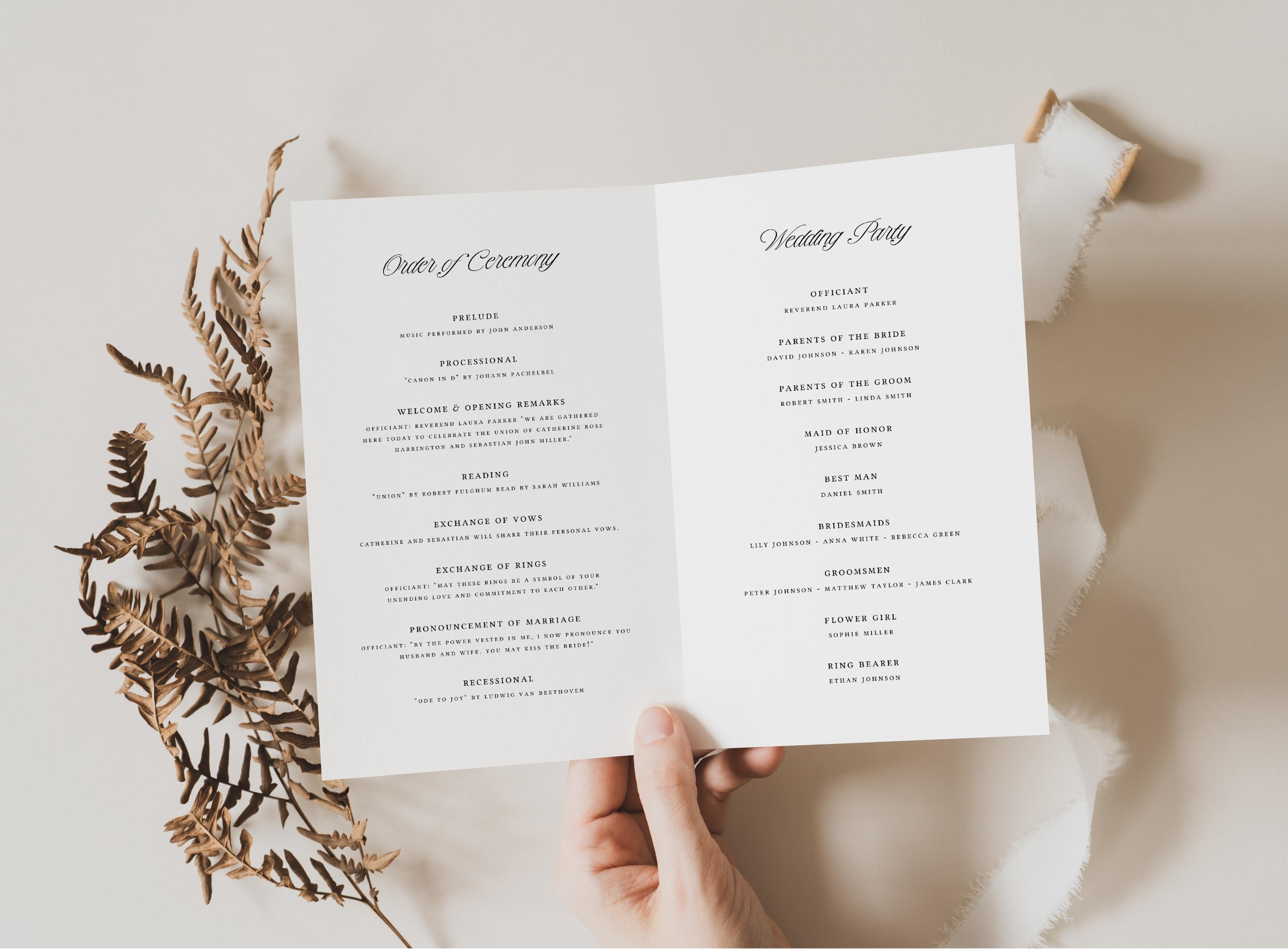 Modern Wedding Program Template, Minimalist Wedding Program Simple ...