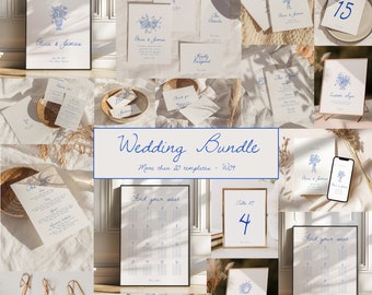 Modern Wedding Invitation Bundle Template, Handwritten Wedding Bundle, Wedding Signage Bundle, Romantic Wedding Stationary, Hand Drawn, W04