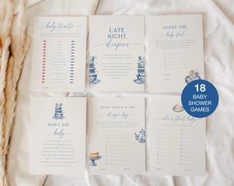 Baby Shower Games Printable, Tea Party Baby Shower Games Chinoiserie, Fun Baby Shower Games Bundle, Editable Baby Shower Games Template BB16