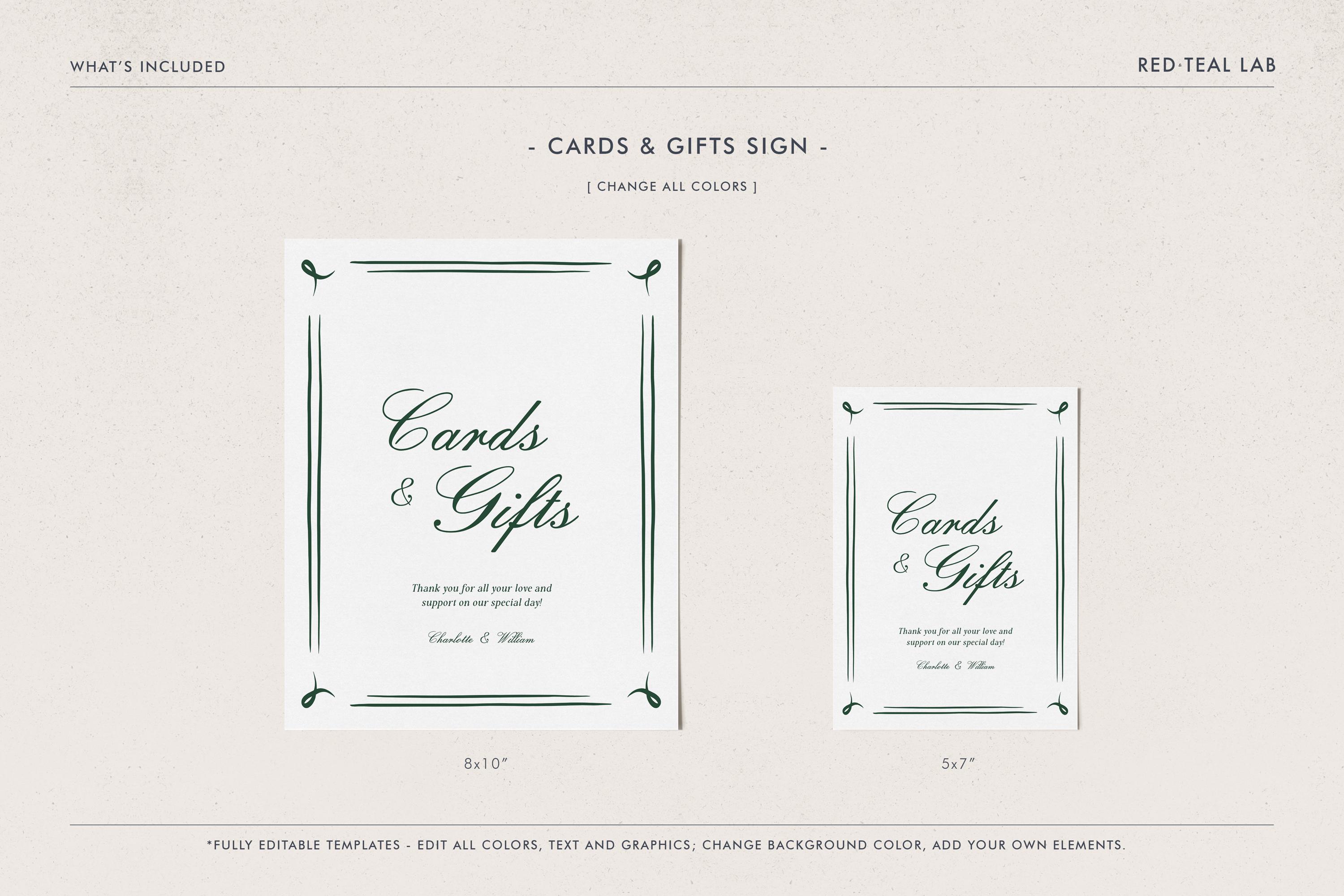 Handwritten Wedding Cards & Gifts Sign Template, Hand Drawn Wedding