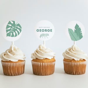 Jungle Birthday Cupcake Toppers Editable Cupcake Topper Template Tiger Birthday Instant Download
