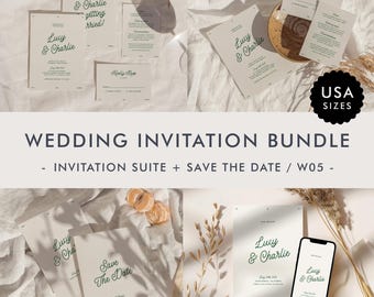 Retro Wedding Invitation Bundle Template, Retro Save The Date, Bold Wedding Invitation Suite Modern, Colorful Wedding Stationery Bundle, W05
