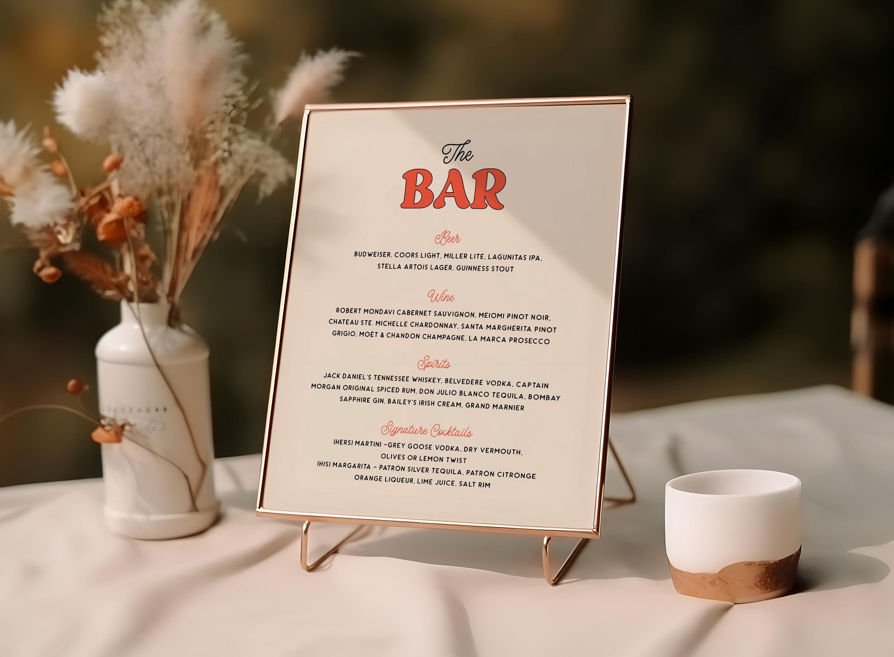 Modern Wedding Bar Sign Template, Retro Wedding Bar Sign, Signature Drinks, Fun Wedding Decor, Whimsical, Unique, Bold, Instant Download W09