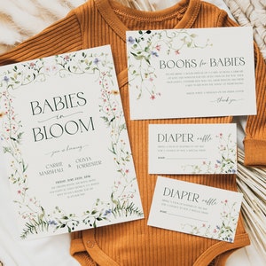 Dubbele babyshower uitnodigingssjabloon, gezamenlijke babyshower uitnodigingsbundel, wilde bloemen babyshower uitnodigen, vriendendouche, download BB13
