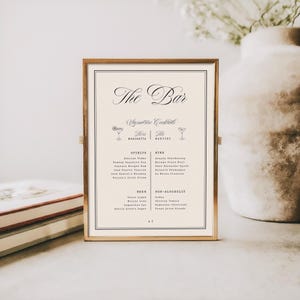 Retro Wedding Bar Menu Template, Modern Vintage Wedding Bar Menu Sign, Signature Cocktails, Chic Drinks Menu, Wedding Reception Signage, W21 image 2