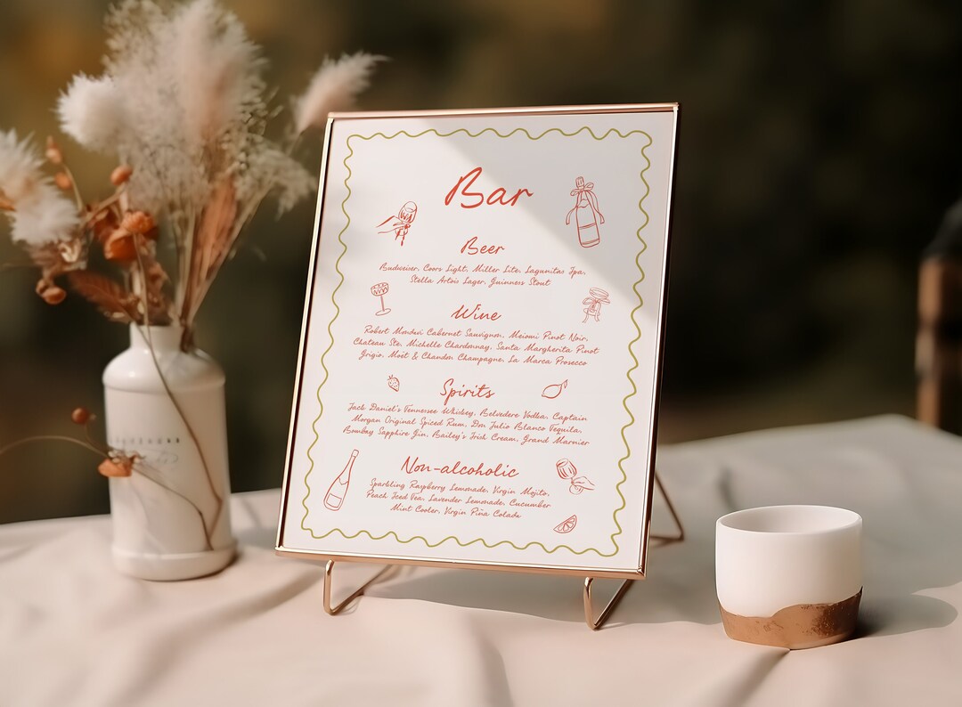 Modern Wedding Bar Menu Template, Handwritten Wedding Drink Menu, Hand ...