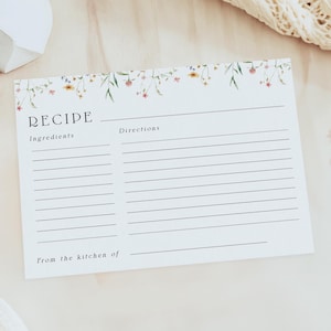 Modèle de carte de recette nuptiale de douche, carte de recette florale, papeterie nuptiale de douche, insert de carte de recette nuptiale de douche, partager une recette, BS15