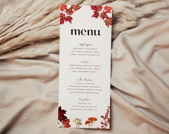 Thanksgiving-Dinner-Menüvorlage, bearbeitbares Thanksgiving-Menü, Herbstmenü, Sofort-Download