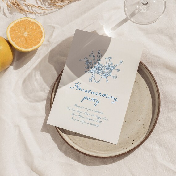 Housewarming Party Invitation Template, Handwritten Housewarming Invite Editable, Hand Drawn, House Party, Modern, Flowers, Instant Download