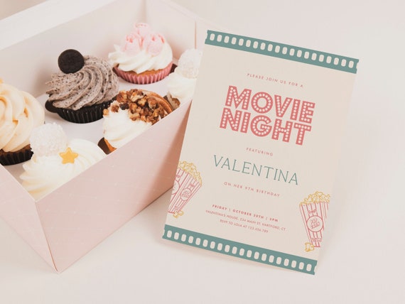 Movie Birthday Party Invitation, Editable Movie Night Invite, Movie Night Invitation Template, Instant Download