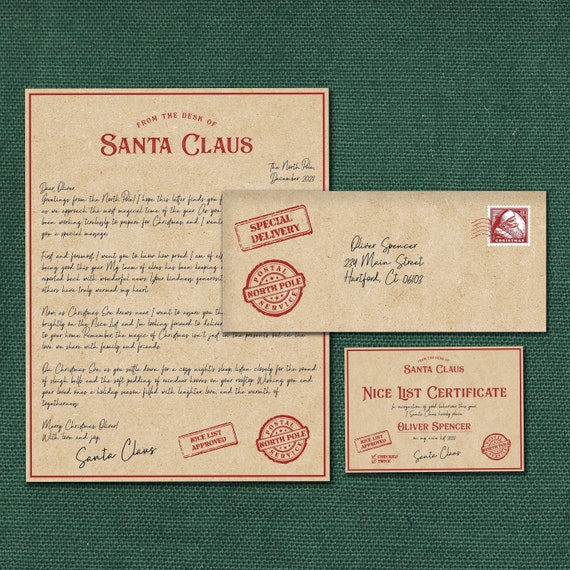 Personalized Letter From Santa Printable, Santa Letter, Certificate, Envelope From Santa, Editable Letter From Santa Kit, Instant Download