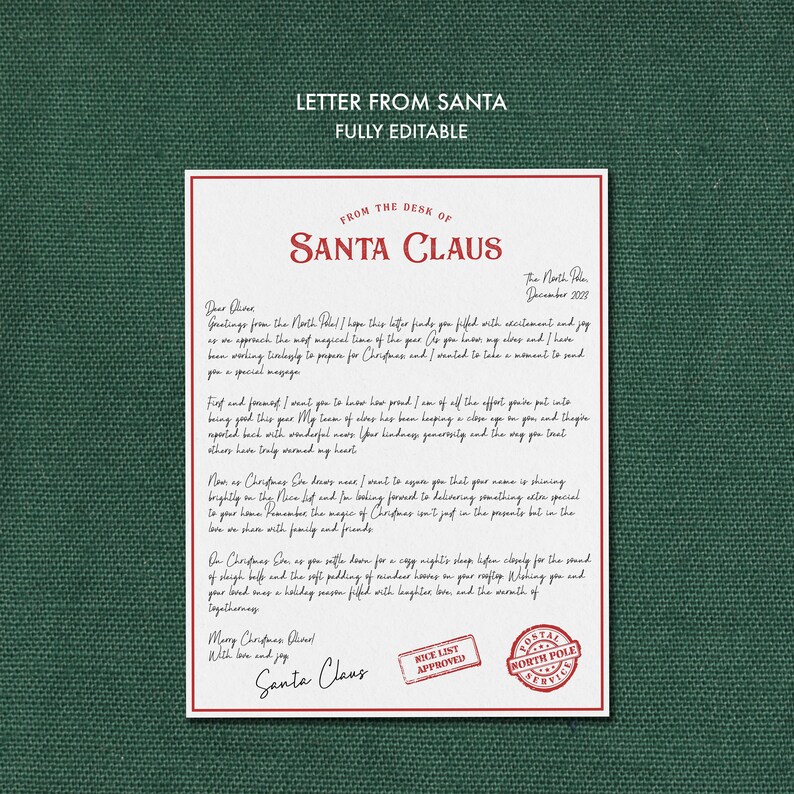 Personalized Letter From Santa Printable, Santa Letter, Certificate ...