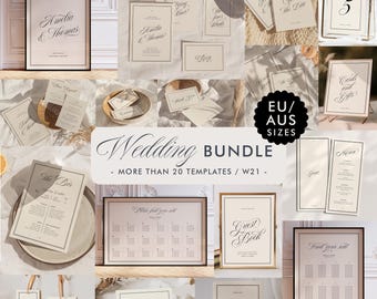 Retro Wedding Invitation Bundle Template, Modern Vintage Wedding Bundle, Wedding Signage Bundle, Wedding Stationery Bundle, Script Font, W21