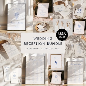 Modern Wedding Reception Bundle Templates, On The Day Wedding Bundle, Wedding Signage, Romantic Wedding Day Bundle, Handwritten Wedding, W04