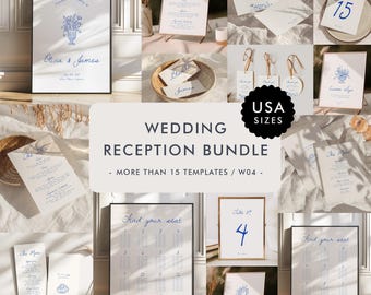 Modern Wedding Reception Bundle Templates, On The Day Wedding Bundle, Wedding Signage, Romantic Wedding Day Bundle, Handwritten Wedding, W04