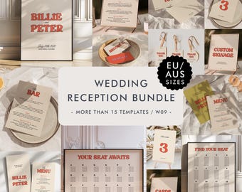 Modern Wedding Reception Bundle Templates, On The Day Wedding Bundle, Wedding Signage, Retro Wedding Day Bundle, Handwritten Wedding, W09