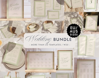 Retro Wedding Invitation Bundle Template, Modern Vintage Wedding Bundle, Wedding Signage Bundle, Wedding Stationery Bundle, Script Font, W20