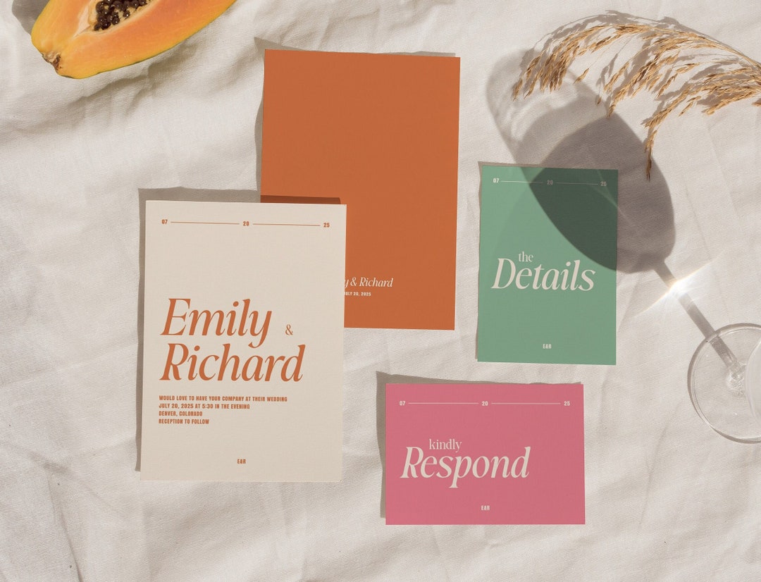 Modern Wedding Invitation Template, Bold Wedding Invite, Colorful ...