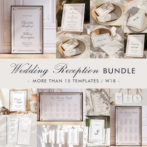 Modern Wedding Reception Bundle Templates, On The Day Wedding Bundle, Wedding Signage, Regal Wedding Day Bundle, Hand Drawn Border, W18