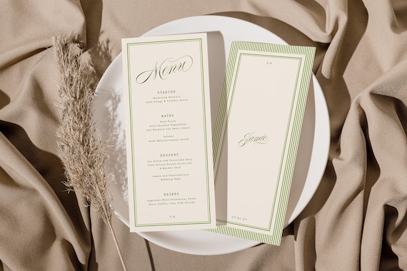 Retro Wedding Menu Template, Modern Vintage Menu, Menu With Name, Guest Name Menu, Calligraphy, Retro Minimalist Menu, Wedding Reception W20