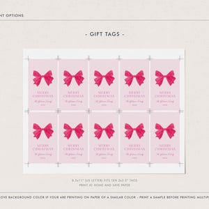 Coquette Pink Christmas Tag Template, Pink Christmas Gift Tag, Printable Christmas Tag, Editable Holiday Tag, Pink Bow, Instant DownloadCH01 image 7