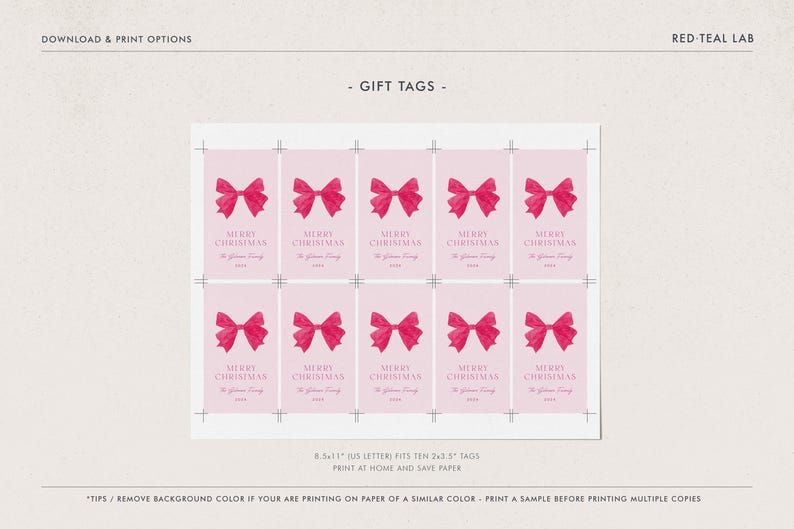Coquette Pink Christmas Tag Template, Pink Christmas Gift Tag, Printable Christmas Tag, Editable Holiday Tag, Pink Bow, Instant DownloadCH01 image 7