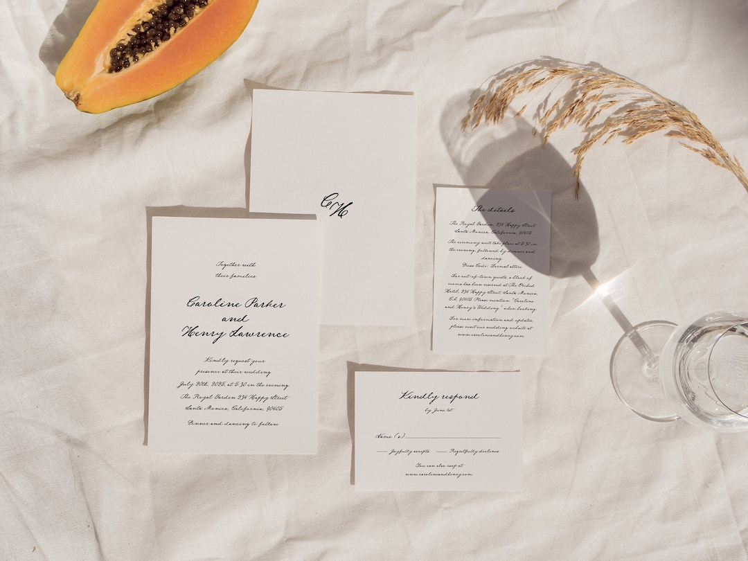 Handwritten Wedding Invitation Template, Simple Wedding Suite, Elegant ...