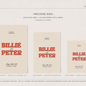 Modernes Hochzeit Willkommensschild Vorlage, Fett Willkommensschild, Retro Hochzeit Willkommensschild Bearbeitbar, Buntes Hochzeitsdekor, Sofort Download W09 Bild 5