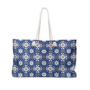 Portuguese Tiles (Blue & Gold Azulejos) Weekender Bag #1 (World Tiles Collection) - Hand Painted Traditional Tiles
