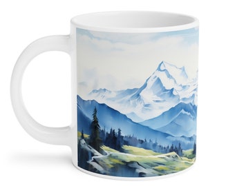 Schweizer Alpen Gebirge Kaffeebecher 1 - Aquarellmalerei - 3 Größen verfügbar