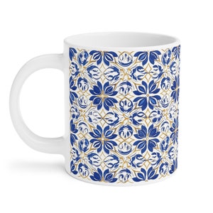 Portuguese Tiles (Blue & Gold Azulejos) Coffee Mug #4 (World Tiles Collection) - Hand Painted Traditional Tiles - 3 sizes a
