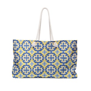 Portuguese Tiles (Blue & Yellow Azulejos) Weekender Bag #3 (World Tiles Collection) - Hand Painted Traditional Tiles