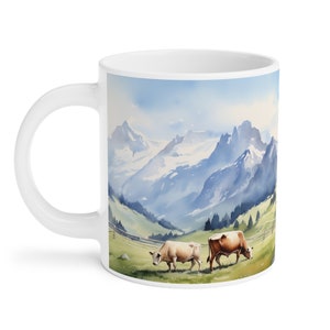 Swiss Alps Mountain Range Coffee Mug 4 - Watercolor Painting - 3 sizes available
