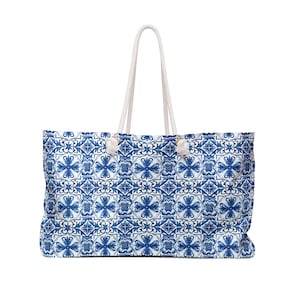 Portuguese Tiles (Blue & White Azulejos) Weekender Bag #2 (World Tiles Collection) - Hand Painted Traditional Tiles