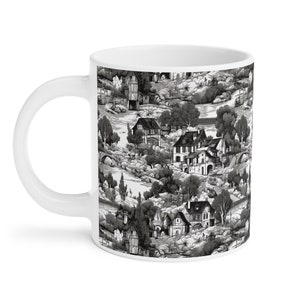 Black Vintage French Ceramic Coffee Mug #2 - Toile de Jouy Collection - 3 sizes available