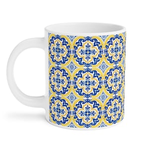 Portuguese Tiles (Blue & Yellow Azulejos) Coffee Mug #3 (World Tiles Collection) - Hand Painted Traditional Tiles - 3 sizes a
