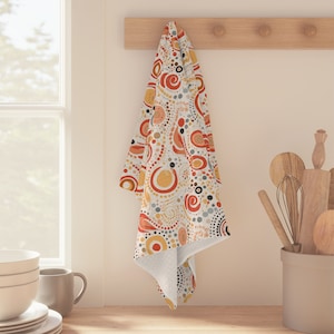 Red Earth Collection Tea Towel #3 (Australian Aboriginal Art Dot Painting)