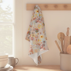 Red Earth Collection Tea Towel #4 (Australian Aboriginal Art Dot Painting)