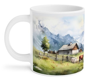 Schweizer Alpen Gebirge Kaffeetasse 6 - Aquarellmalerei - 3 Größen verfügbar