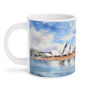 Sydney Harbour Skyline Mug - Watercolor Sydney Opera House & Harbour Bridge Print, Australian Souvenir, 100% Ceramic Australia Mug