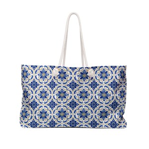 Portuguese Tiles (Blue & Gold Azulejos) Weekender Bag #2 (World Tiles Collection) - Hand Painted Traditional Tiles