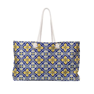 Portuguese Tiles (Blue & Yellow Azulejos) Weekender Bag #4 (World Tiles Collection) - Hand Painted Traditional Tiles