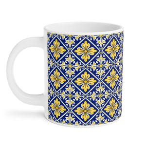 Portuguese Tiles (Blue & Yellow Azulejos) Coffee Mug #4 (World Tiles Collection) - Hand Painted Traditional Tiles - 3
