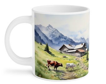 Schweizer Alpen Gebirge Kaffeetasse 5 - Aquarellmalerei - 3 Größen verfügbar