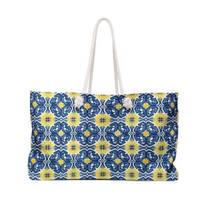Portuguese Tiles (Blue & Yellow Azulejos) Weekender Bag #2 (World Tiles Collection) - Hand Painted Traditional Tiles