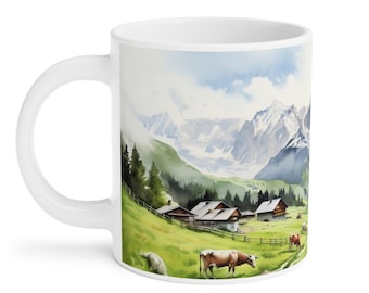 Schweizer Alpen Gebirge Kaffeebecher 7 - Aquarellmalerei - 3 Größen verfügbar